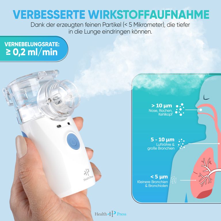 shopapotheke Health Press® Inhalationsgerät – Tragbarer Reisetauglicher Inhalator für Erwachsene & Kinder Weihnachtsangebot
