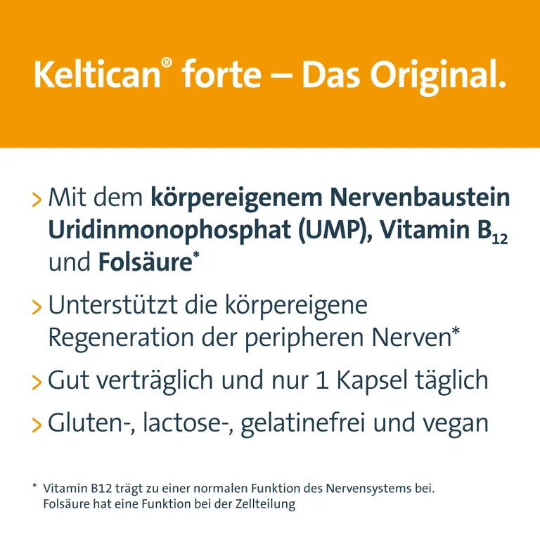 shopapotheke Keltican® forte Kapseln mit Uridinmonophosphat (UMP) Vitamin B12 und Folsäure zur Unterstützung der Nervenregeneration Kostenlose Rückgabe
