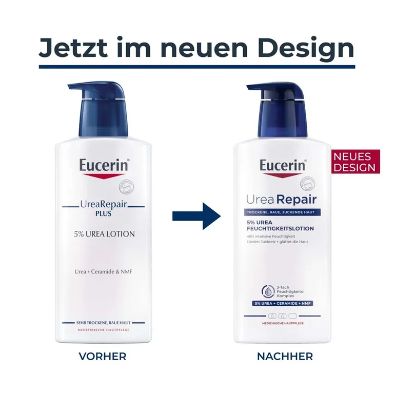 shopapotheke Eucerin® UreaRepair 5% Urea Feuchtigkeitslotion – 48h intensive Pflege für trockene bis sehr trockene Haut - Jetzt 20% sparen mit Code "eucerin20" + Eucerin AtopiControl Hydro-Lotion 20ml GRATIS Vierteljährliche Förderung