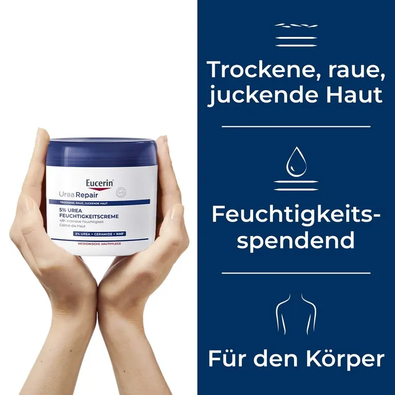 shopapotheke Eucerin® UreaRepair 5% Urea Feuchtigkeitscreme – Pflegecreme für trockene bis sehr trockene Haut - Jetzt 20% sparen mit Code "eucerin20" + Eucerin AtopiControl Hydro-Lotion 20ml GRATIS Nur noch ein Tag übrig