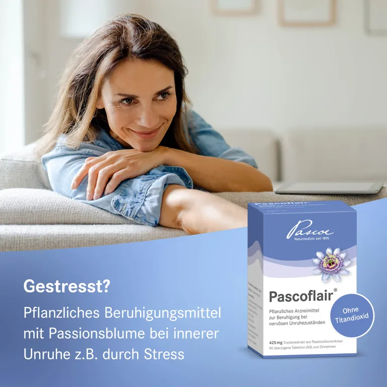 shopapotheke Pascoflair® pflanzliches Beruhigungsmittel mit Passionsblume bei innerer Unruhe z.B. durch Stress Fabrik Onlineshop