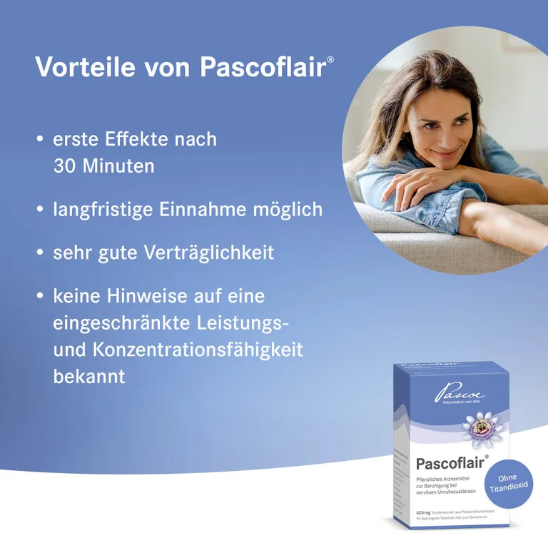 shopapotheke Pascoflair® pflanzliches Beruhigungsmittel mit Passionsblume bei innerer Unruhe z.B. durch Stress Fabrik Onlineshop