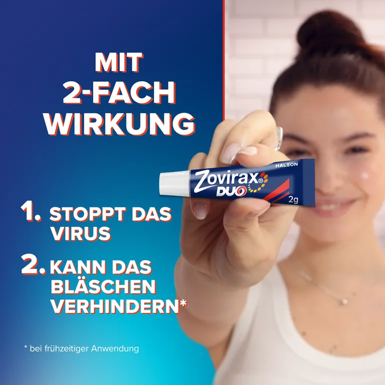 shopapotheke Zovirax Duo Creme bei Lippenherpes. 5 % Aciclovir 1 % Hydrocortison. 2 g Tube Fabrikverkauf