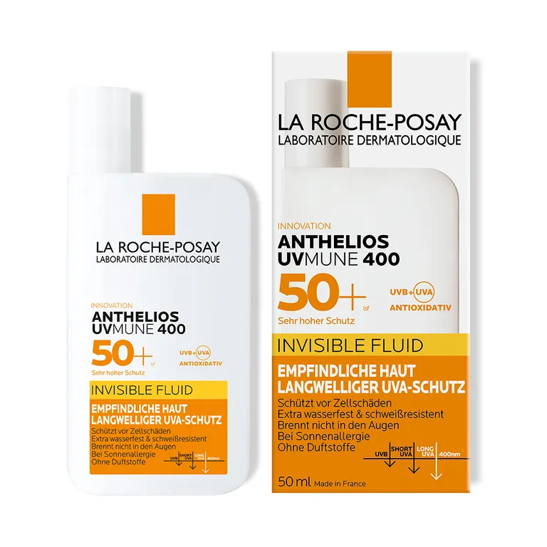 shopapotheke La Roche Posay Anthelios Invisible Fluid UVMune 400 LSF 50+: Sonnencreme für das Gesicht für zu Sonnenallergie neigende und empfindliche Haut Versandkostenfrei