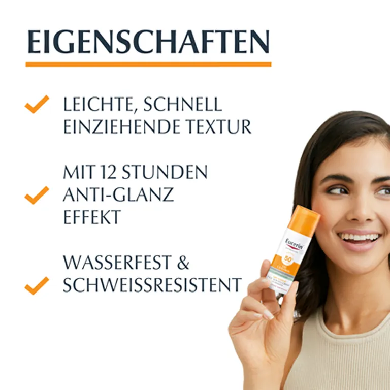 shopapotheke Eucerin® Oil Control Face Sun Gel-Creme LSF 50+ – sehr hoher Sonnenschutz mit 8 Stunden Anti-Glanz Effekt auch für zu Akne neigende Haut - Jetzt 20% sparen mit Code "eucerin20" + Eucerin Oil Control Face LSF50+ Flash Sale