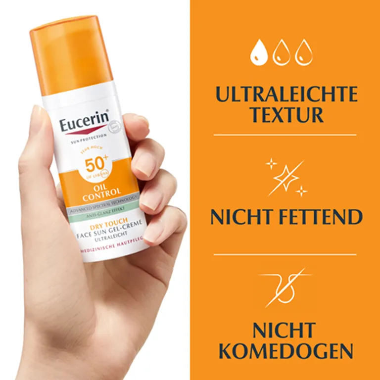 shopapotheke Eucerin® Oil Control Face Sun Gel-Creme LSF 50+ – sehr hoher Sonnenschutz mit 8 Stunden Anti-Glanz Effekt auch für zu Akne neigende Haut - Jetzt 20% sparen mit Code "eucerin20" + Eucerin Oil Control Face LSF50+ Flash Sale