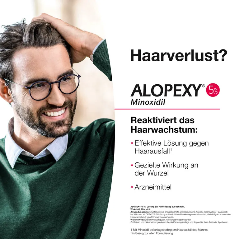 shopapotheke ALOPEXY 5% Lösung zur Anwendung auf der Haut 3X60 ml gegen anlagebedingten Haarausfall Nur noch ein Tag übrig