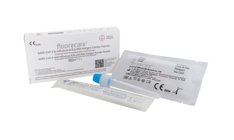 shopapotheke Fluorecare Kombitest SARS-CoV-2 & Influenza A/B & RSV + Gratis BLT Desinfektionsmittel im Angebot
