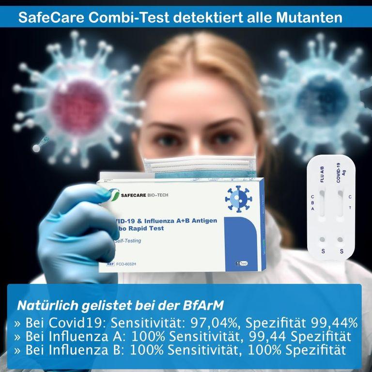 shopapotheke Safecare 3in1 Influenza A+B COVID-19 Antigen Combo Schnelltest + Gratis BLT Desinfektionsmittel Günstiger Verkauf