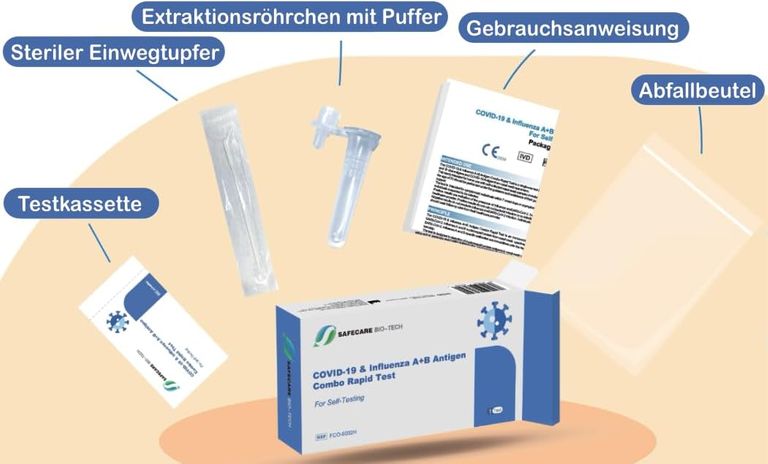 shopapotheke Safecare 3in1 Influenza A+B COVID-19 Antigen Combo Schnelltest + Gratis BLT Desinfektionsmittel Günstiger Verkauf