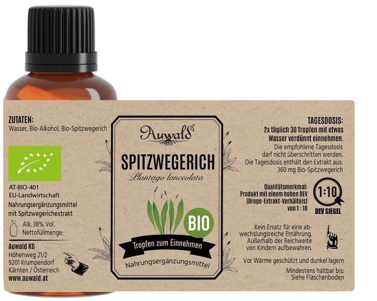 shopapotheke Auwald - Spitzwegerich Tinktur (Extrakt Tropfen Auszug) Kostenloser Versand