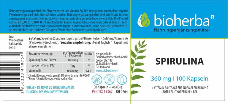 shopapotheke Bioherba Spirulina Kapseln Heißer Verkauf