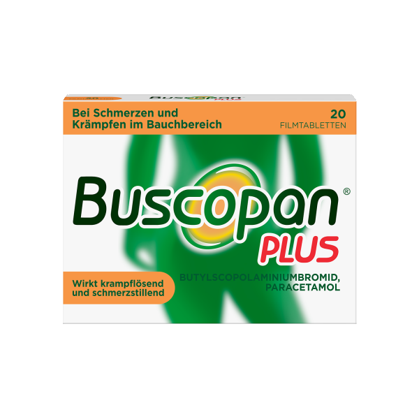bodyguardapotheke BUSCOPAN plus Filmtabletten mit Paracetamol bei stärkeren Schmerzen und Krämpfen im Bauchbereich JETZT KAUFEN