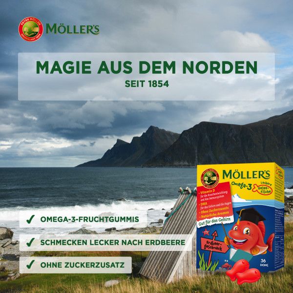 bodyguardapotheke MÖLLER'S Omega-3 Gelee Fisch Erdbeere Kautabletten Jubiläumsangebot