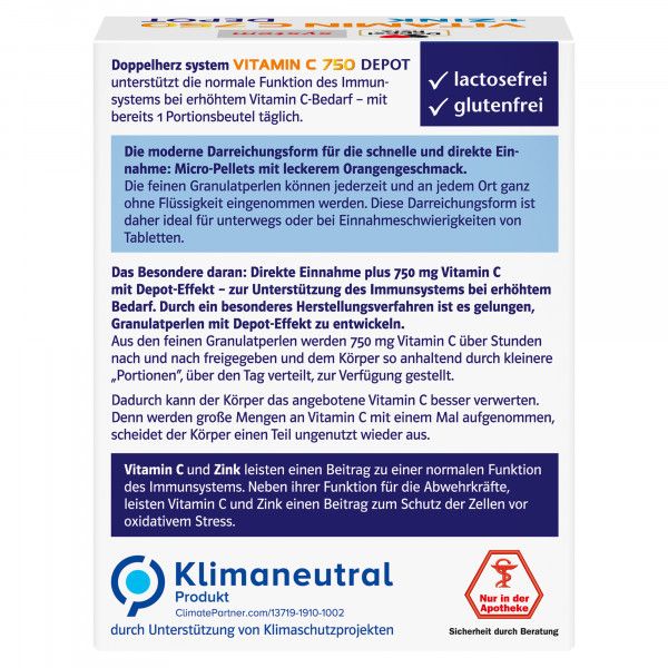 bodyguardapotheke DOPPELHERZ Vitamin C 750 Depot system Pellets Begrenzte Freigabe