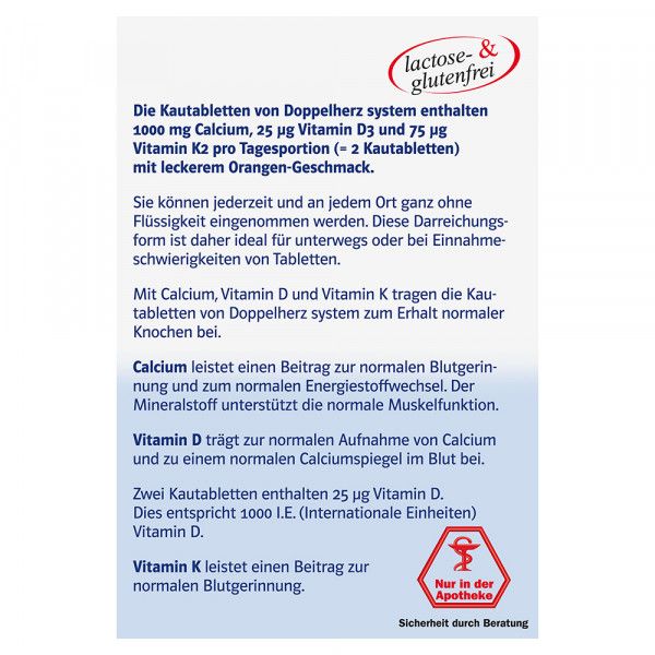 bodyguardapotheke DOPPELHERZ Calcium 1000+D3+K2 system Kautabletten VIP-Rabatte