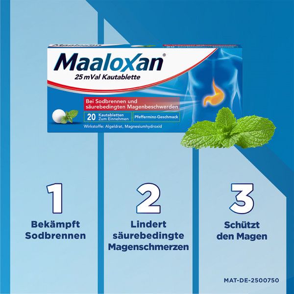 bodyguardapotheke MAALOXAN 25 mVal Kautablette Kautablette mit Algeldrat und Magnesiumhydroxid bei Sodbrennen und säurebedingten Magenbeschwerden Bis zu 55% Rabatt
