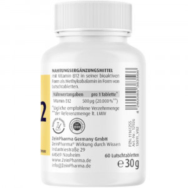 bodyguardapotheke VITAMIN B12 500 μg Methylcobalamin Lutschtabletten Kostenloser Versand
