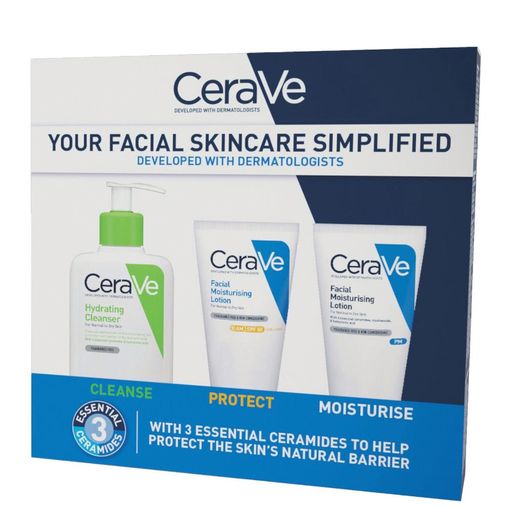 lookfantastic CeraVe Exclusive Skincare Routine Simplified Set for Face Cleansing & Moisturising with Hyaluronic Acid SPF & Niacinamide Saisonschlussverkauf