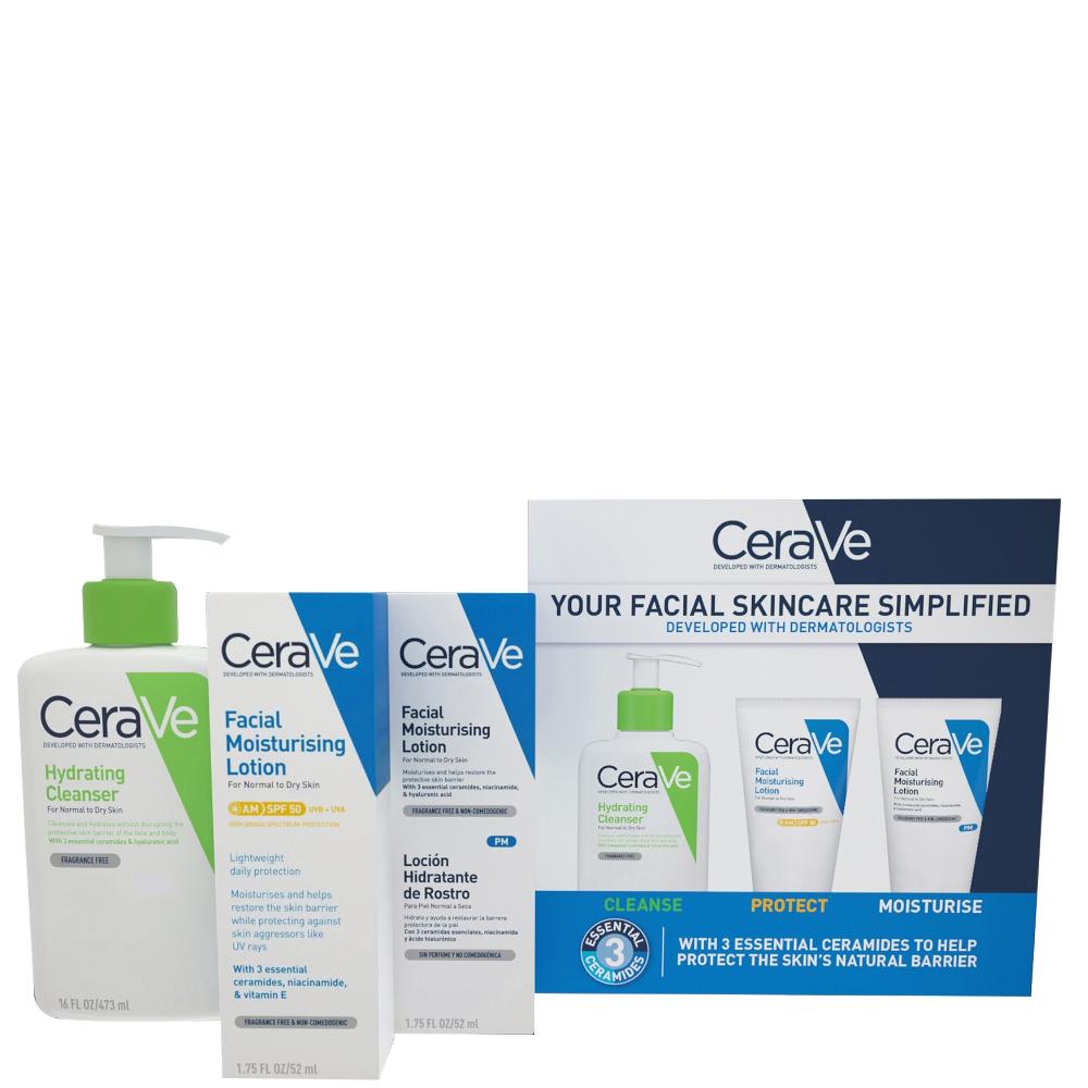 lookfantastic CeraVe Exclusive Skincare Routine Simplified Set for Face Cleansing & Moisturising with Hyaluronic Acid SPF & Niacinamide Saisonschlussverkauf