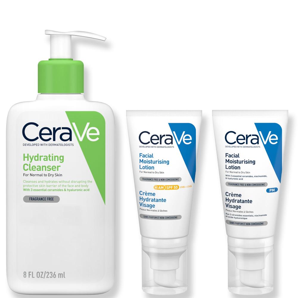 lookfantastic CeraVe Exclusive Skincare Routine Simplified Set for Face Cleansing & Moisturising with Hyaluronic Acid SPF & Niacinamide Saisonschlussverkauf