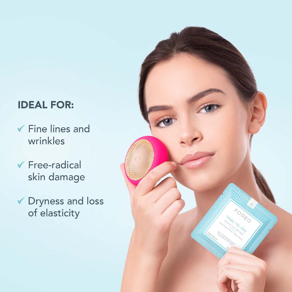 lookfantastic FOREO Make My Day UFO/UFO Mini Anti-Umwelteinflüsse und Sehr Feuchtigkeitsspendende Gesichtsmaske (7er-Packung) Bis zu 55% Rabatt