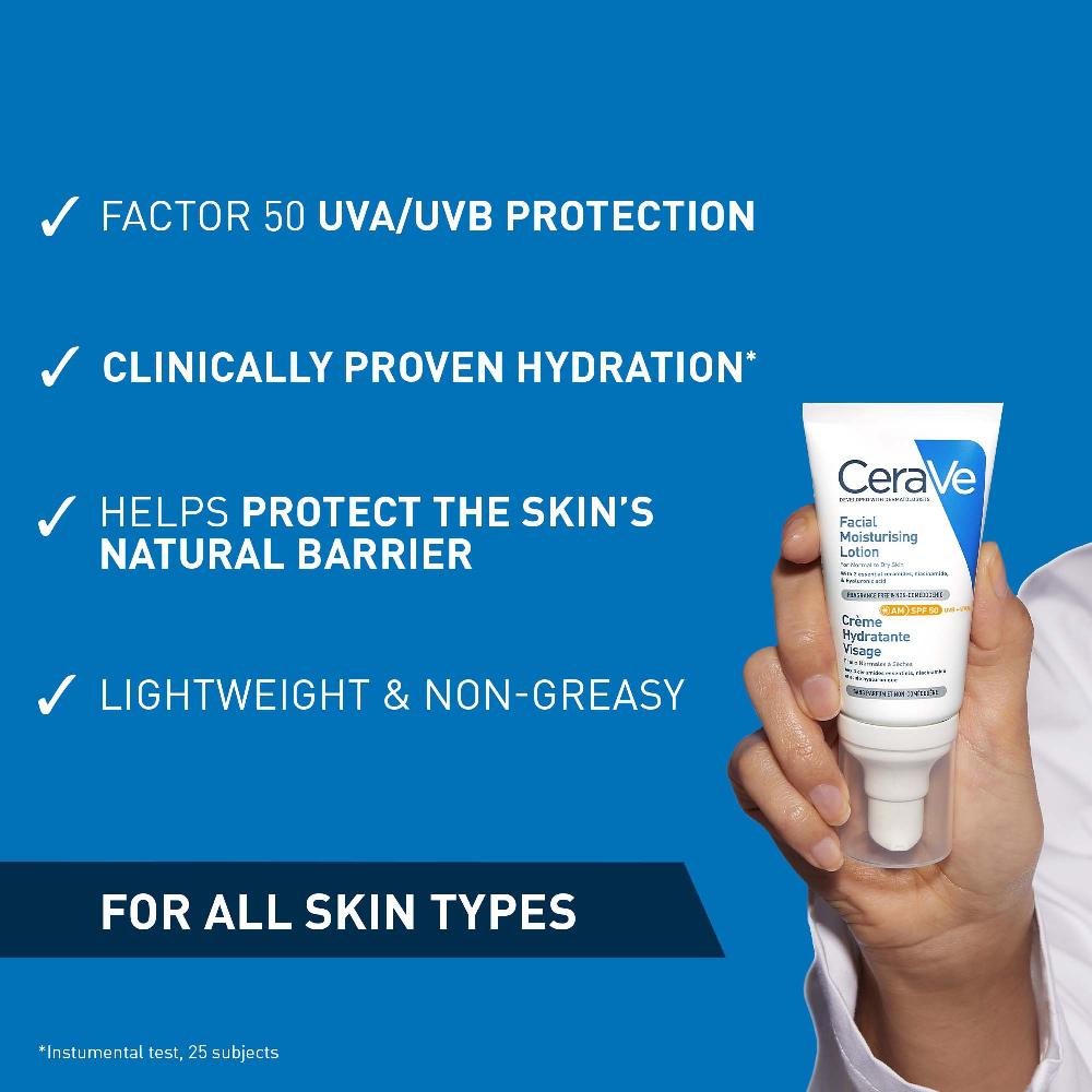 lookfantastic CeraVe AM Facial Moisturising Lotion SPF50 for Normal to Dry Skin 52ml Kostenloser Versand international